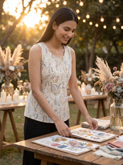 White Tropical Floral Round Neck Cotton Top