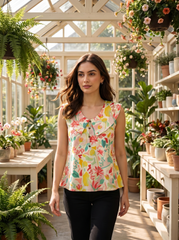 Cream Floral Peter Pan Collar Cotton Top