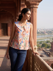 White Floral Peter Pan Collar Cotton Top