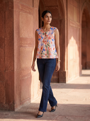 White Floral Peter Pan Collar Cotton Top