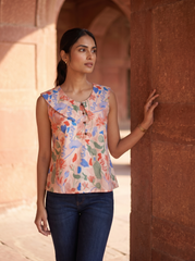 White Floral Peter Pan Collar Cotton Top