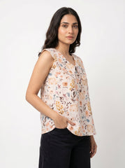 White Indie Floral Peter Pan Collar Cotton Top