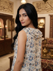 Off White Floral Tie-Up Neck Cotton Top