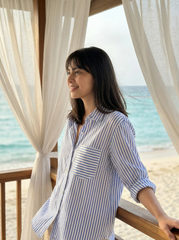 Blue Striped Cotton Oversized Shirt for Women