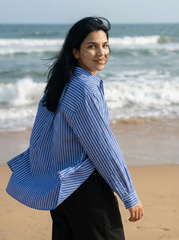 White Striped Cotton Oversized Shirt for Women