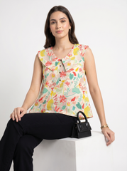 Cream Floral Peter Pan Collar Cotton Top